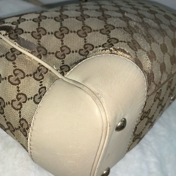 AUTHENTIC VINTAGE GG LEATHER GUCCI TOTE with Web Sherry Line  Authentic GUCCI GG Logo Web Line Tote